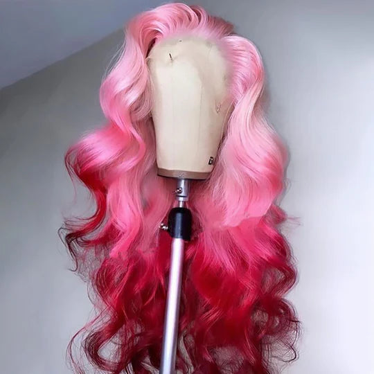 Allove Pink Color Body Wave 13x4 Lace Front Wig Pre-plucked Human Hair Wig Barbie Hair Style