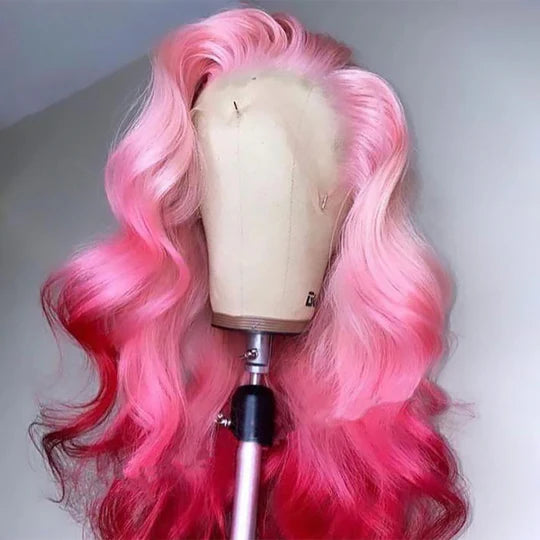 Allove Pink Color Body Wave 13x4 Lace Front Wig Pre-plucked Human Hair Wig Barbie Hair Style