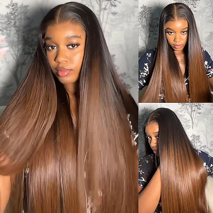 Allove T1B/2/4 Ombre Brown Color Straight 13x4 HD Lace Front Ready To Wear Wigs