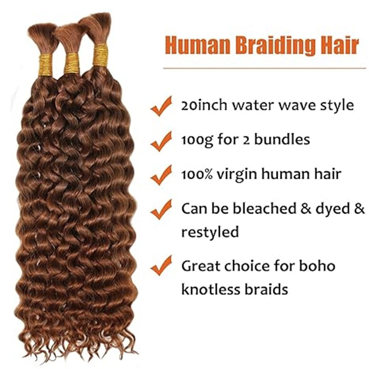 Allove #33 Dark Auburn Reddish Brown Bulk Human Braiding Hair Water Wave