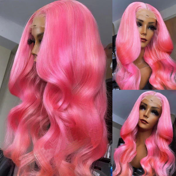 Allove Hair 30 Inch Pink Colored 13x4 HD Glueless Lace Front Wig Body Wave Barbie Hairstyle