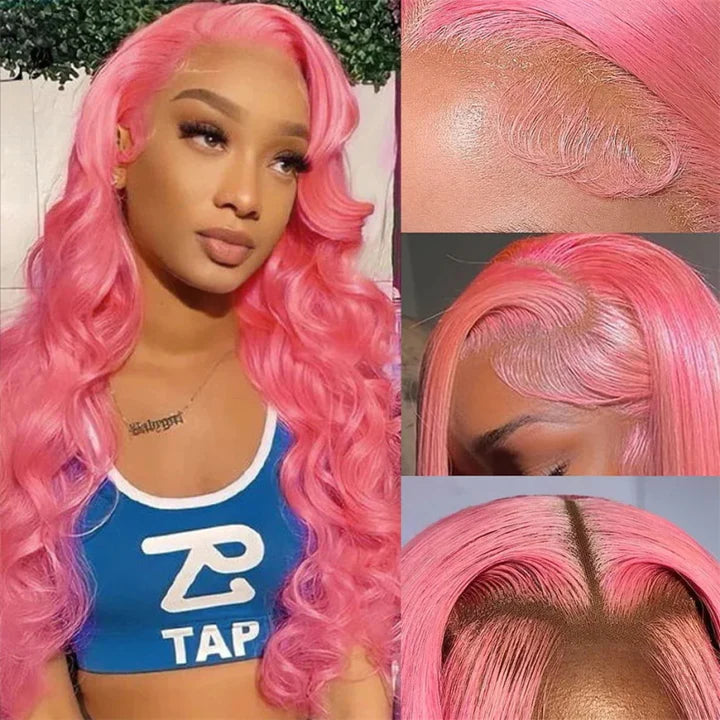 Allove Hair 30 Inch Pink Colored 13x4 HD Glueless Lace Front Wig Body Wave Barbie Hairstyle