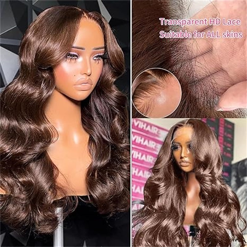 Allove Hair Chocolate Brown Human Hair Wigs 13x6 HD Lace Front Colored Wig For Women