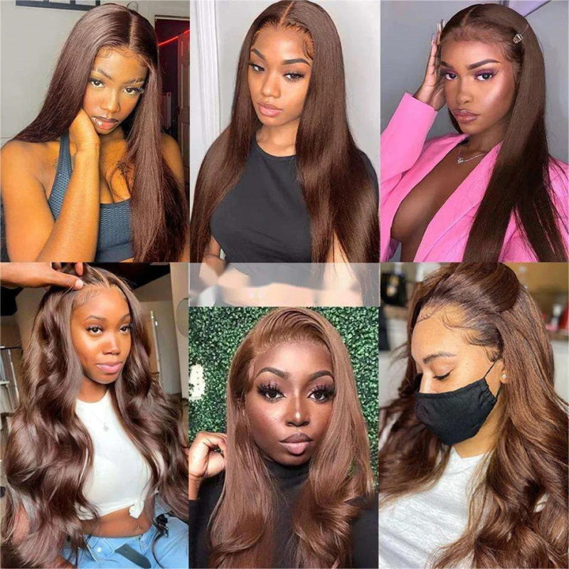 Allove Hair Chocolate Brown Human Hair Wigs 13x6 HD Lace Front Colored Wig For Women