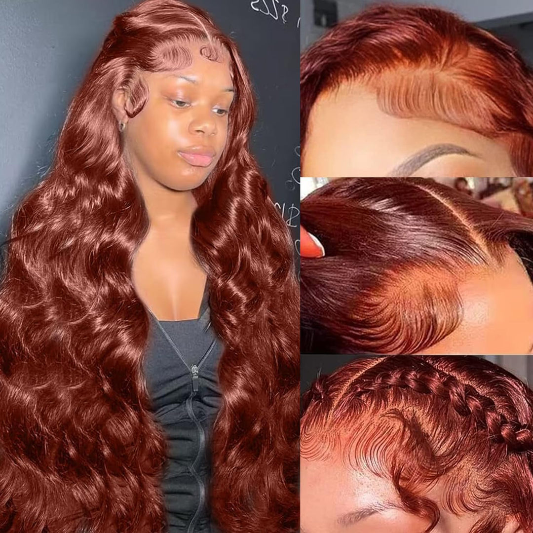 Allove Reddish Brown Body Wave/Straight Hair Pre Plucked Ready To Wear 13x6 HD Lace Wigs