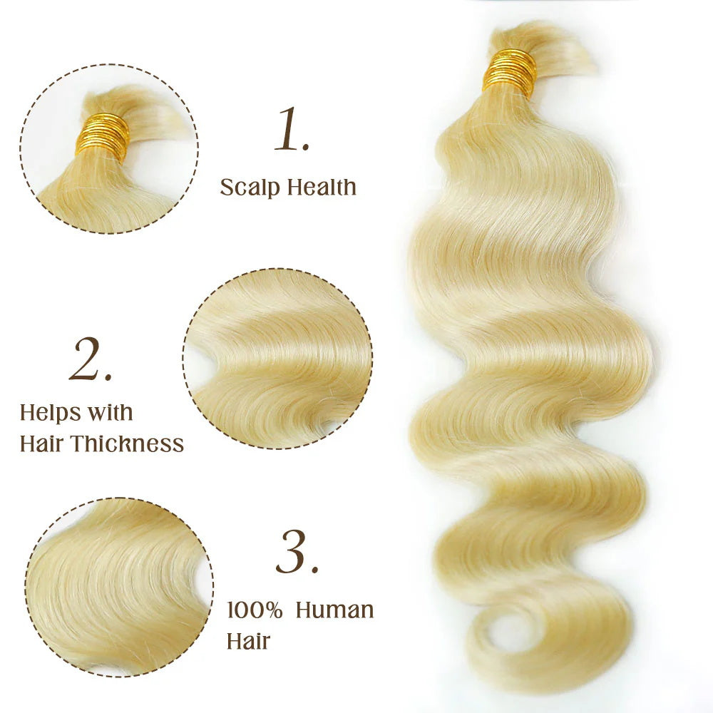 Allove #613 Blonde Body Wave Bulk Human Braiding Hair