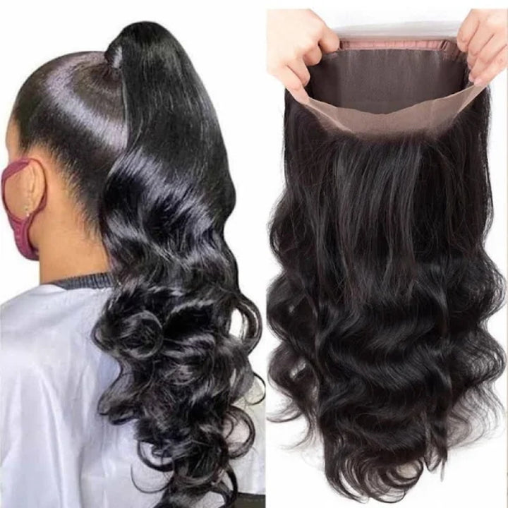 Elevate your style with Allove Hair's Body Wave 360 Closure with Bundles, crafted from premium virgin human hair for a luxurious look and feel. This set includes a versatile 360 closure that provides a natural hairline and the freedom to style your hair in various ways.