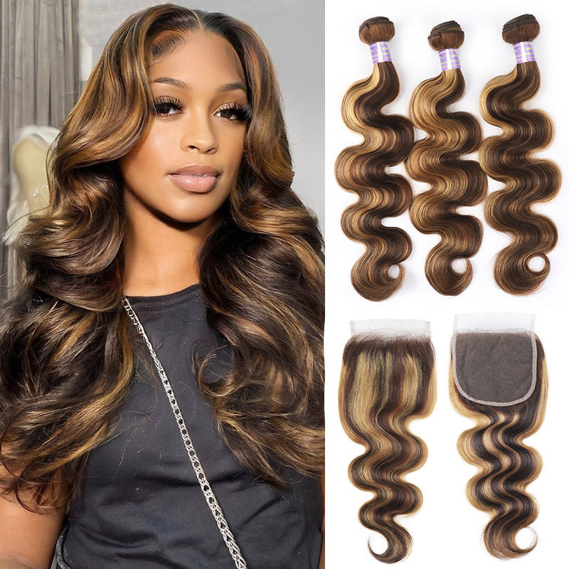 Elevate your look with Allove Hair's Body Wave Bundle Deals, featuring stunning P4/27 highlight color! These luxurious bundles offer a beautiful body wave texture that adds volume and elegance to your style. The versatile 5x5 HD lace closure ensures a flawless blend, providing a natural appearance for a perfect sew-in installation.