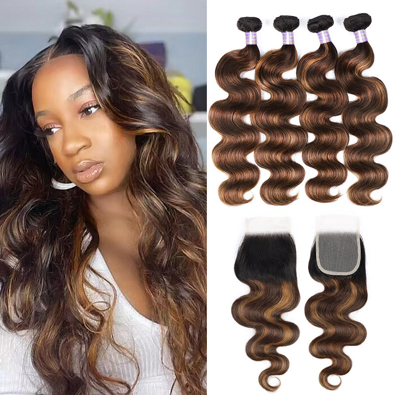 Elevate your style with Allove Hair's luxurious Body Wave human hair weave in the stunning FB30 color. This high-quality weave features a 4x4 lace closure and is made from virgin human hair, ensuring a natural look and feel.