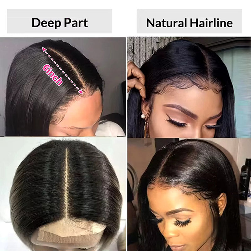 Brazilian Straight Hair 3 Bundles With HD Lace Deep Part 2x6 Closure Human Hair Weave - AlloveHair