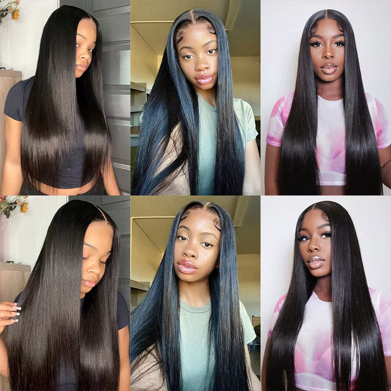 Brazilian Straight Hair 3 Bundles With HD Lace Deep Part 2x6 Closure Human Hair Weave - AlloveHair