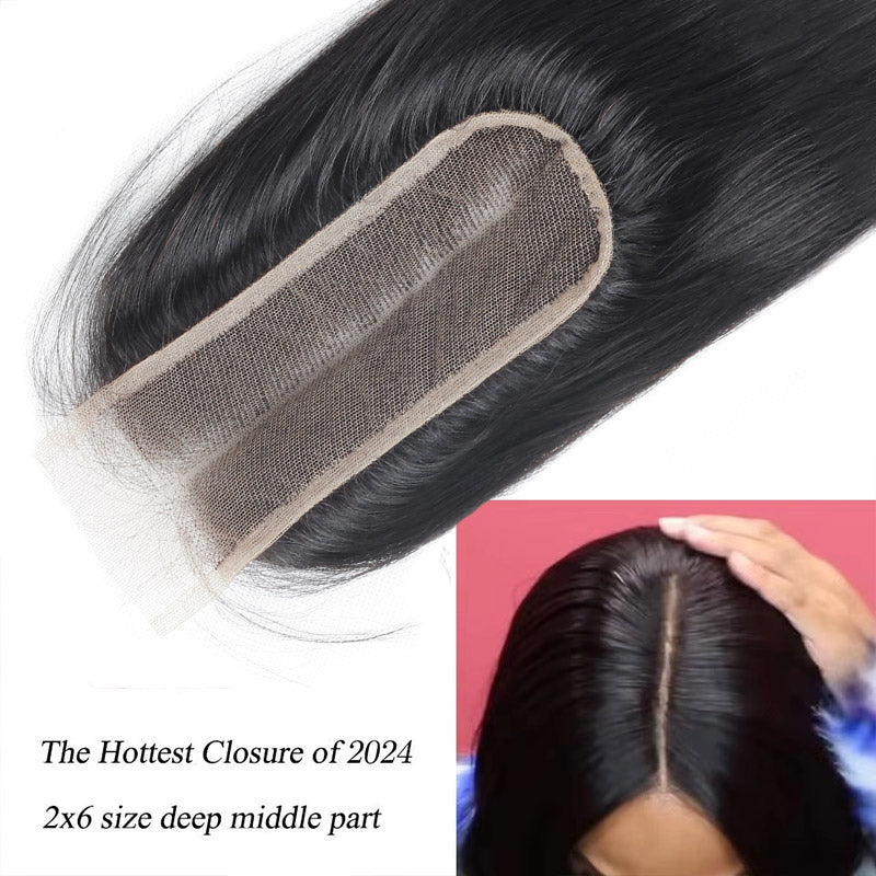 Brazilian Straight Hair 3 Bundles With HD Lace Deep Part 2x6 Closure Human Hair Weave - AlloveHair