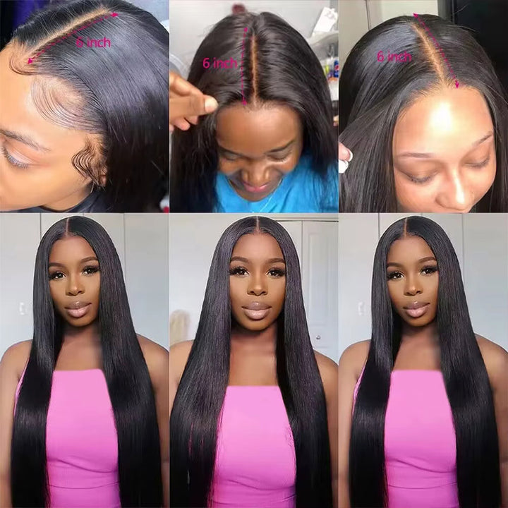 Brazilian Straight Hair 3 Bundles With HD Lace Deep Part 2x6 Closure Human Hair Weave