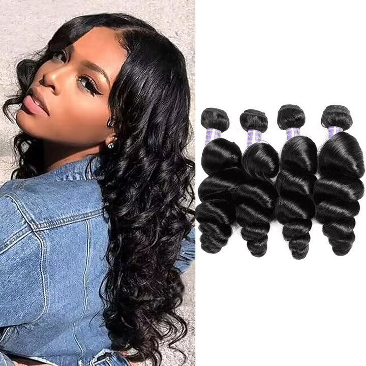 Transform your look with Allove Hair's Brazilian Loose Wave Hair, available in 4 bundles of premium human hair. Perfect for sew-in applications, this luxurious loose wave texture offers a beautiful bounce and natural flow, making it ideal for any style.