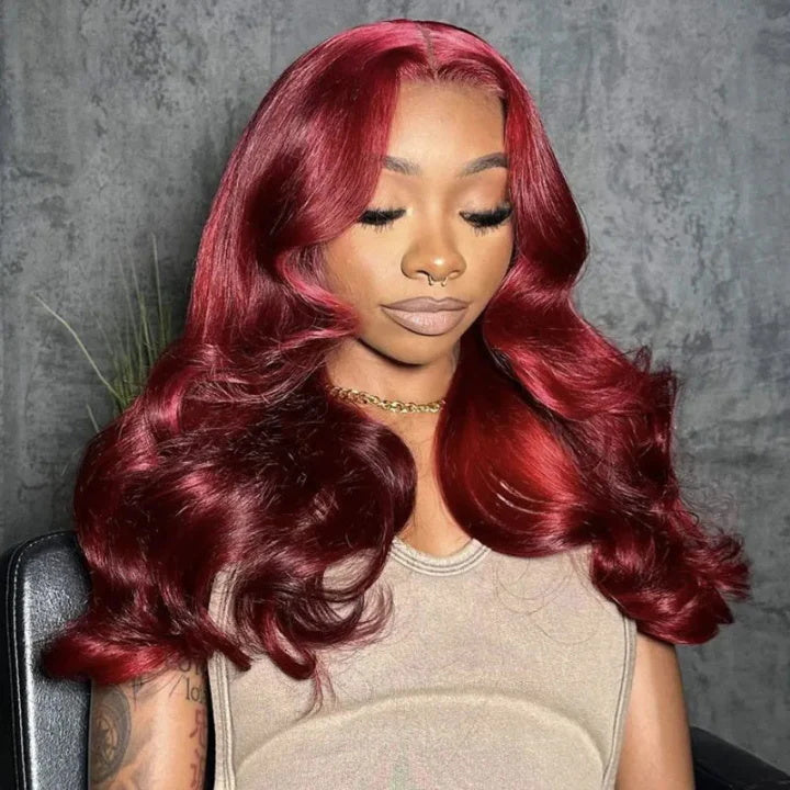 Allove Hair Cherry Red Body Wave 13x4 Lace Front Wig Pre Plucked Glueless Bob Wigs