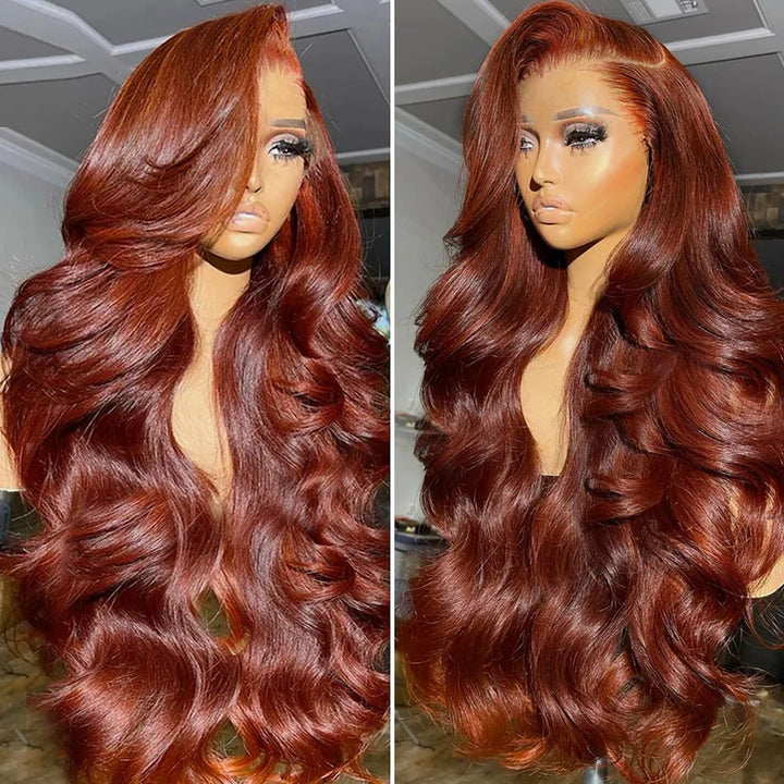 Allove Reddish Brown Body Wave/Straight Hair Pre Plucked Ready To Wear 13x6 HD Lace Wigs