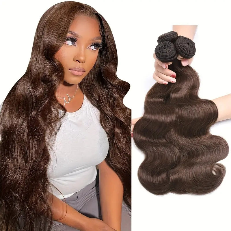 Discover the allure of Allove Hair's Chocolate Brown Hair, featuring luxurious body wave hair bundles in a stunning #4 color. Made from 100% virgin human hair, these bundles offer a soft, natural texture that blends beautifully with your own hair.