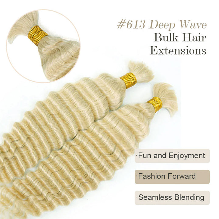 Allove #613 Blonde Deep Wave Bulk Hair Extensions For Braiding 3/4 Bundles