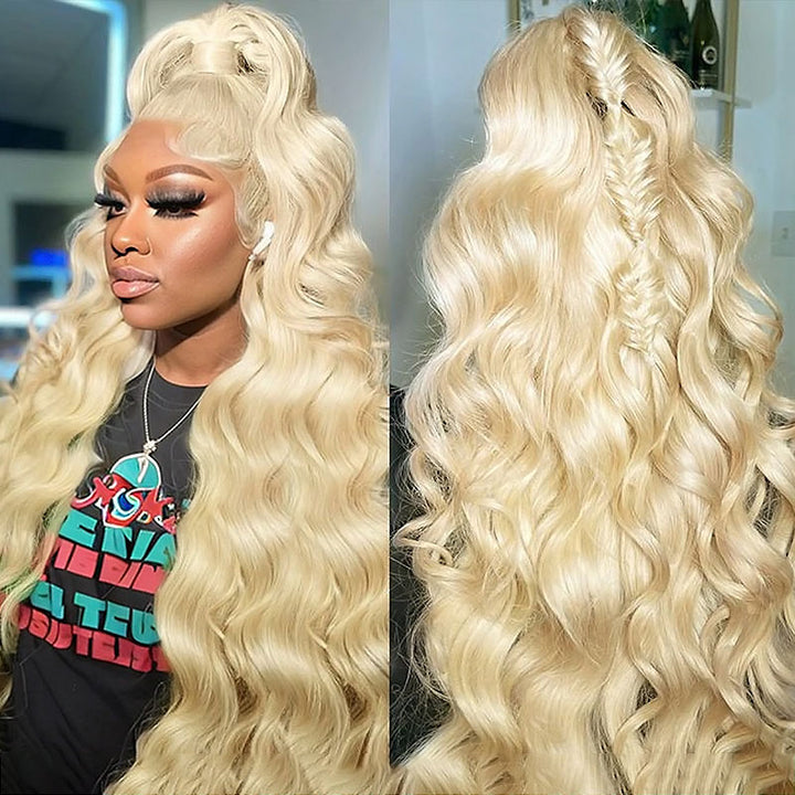 Experience the ultimate in style and convenience with Allove Hair's Glueless 613 Blonde Wig. This stunning 360 lace wig features luxurious body wave hair that adds volume and movement, perfect for any occasion. Designed for easy wear without the need for adhesive, this wig provides a comfortable fit while ensuring a natural look.