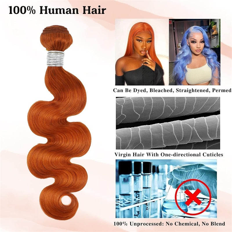 Ginger Orange Color Brazilian 3 Bundles Body Wave Human Hair Extensions