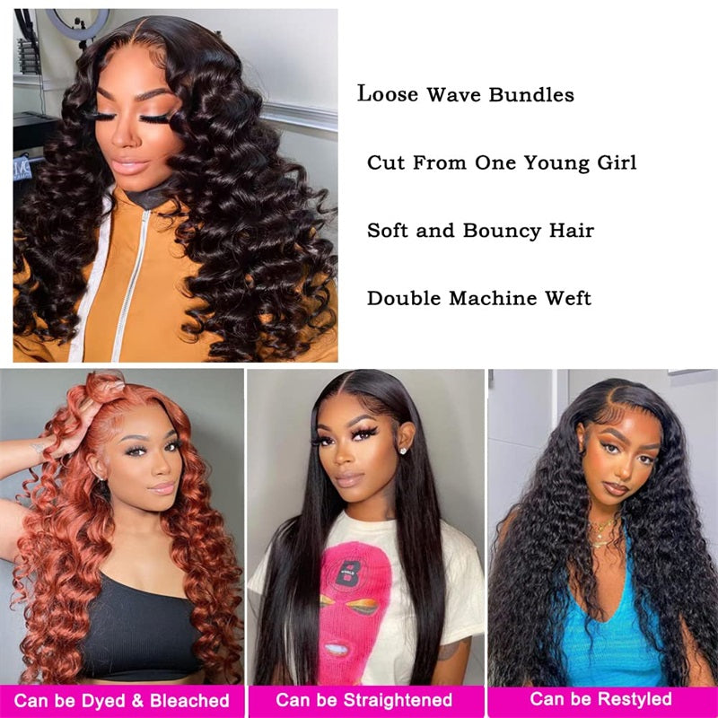 Allove Hair Malaysian Loose Wave 3 Bundles Virgin Human Hair Extensions