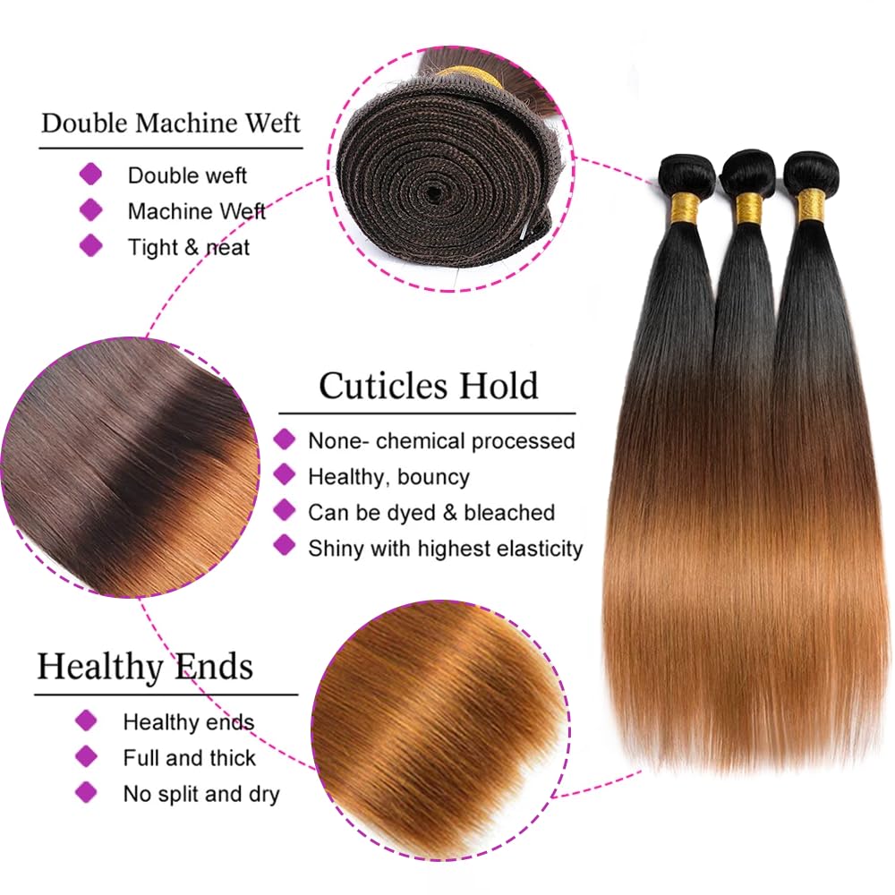 Allove Hair Two Tone Straight Hair Weave 3 Bundles T1B/30 Color Hair