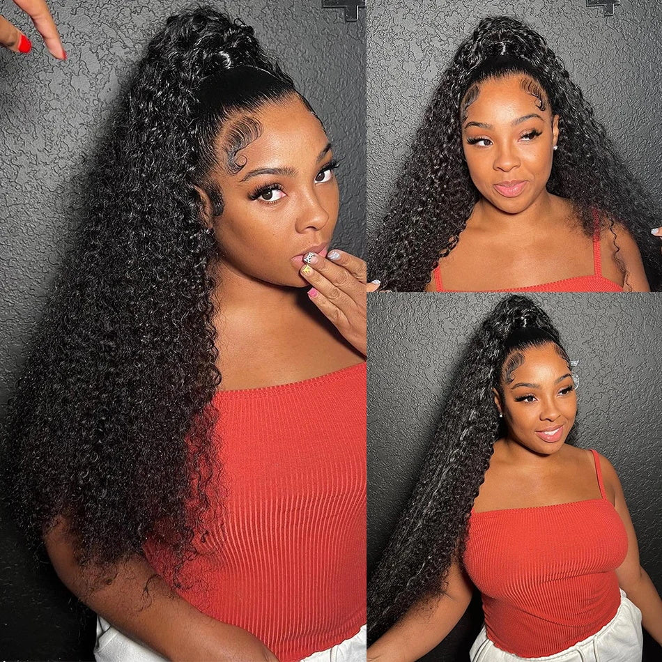 HD Transparent 360 Lace Frontal Wig Pre Plucked Kinky Curly Lace Front Wig For Black Women