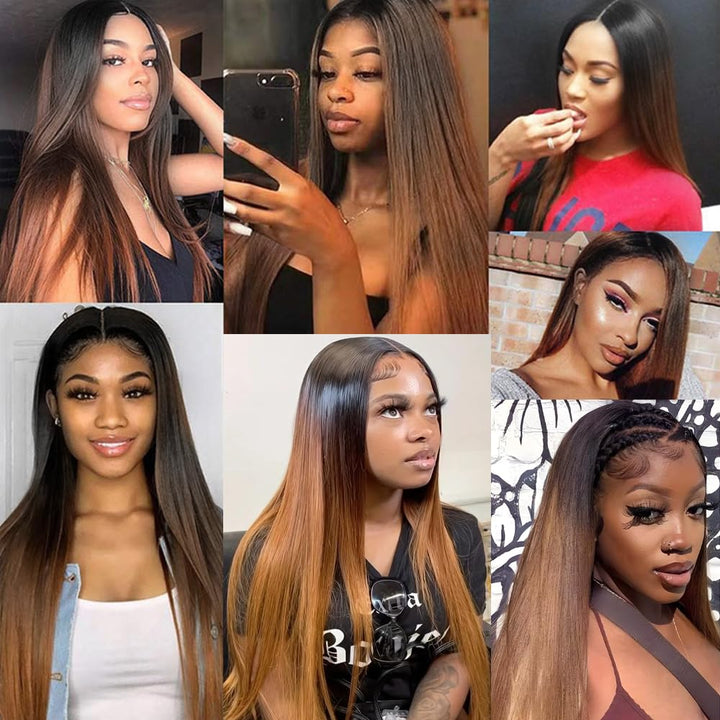 Allove Hair Two Tone Straight Hair Weave 3 Bundles T1B/30 Color Hair