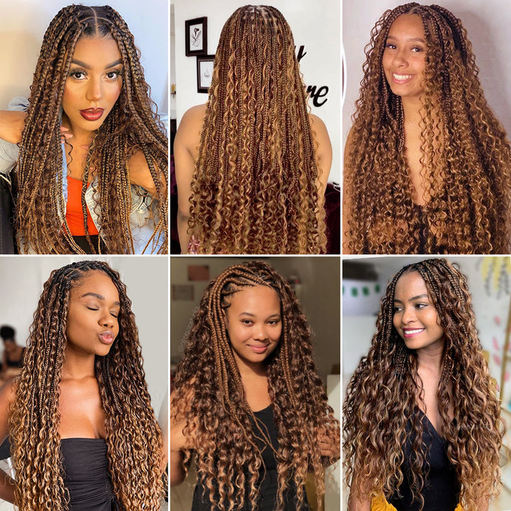 Allove Hair Boho Braids Deep Wave Bulk Human Hair For Braiding Highlight P4/27 Honey Blonde Color