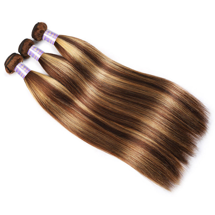 Honey Blonde Brazilian Highlight Straight Hair 3 Bundles With 2x6 Lace Closure