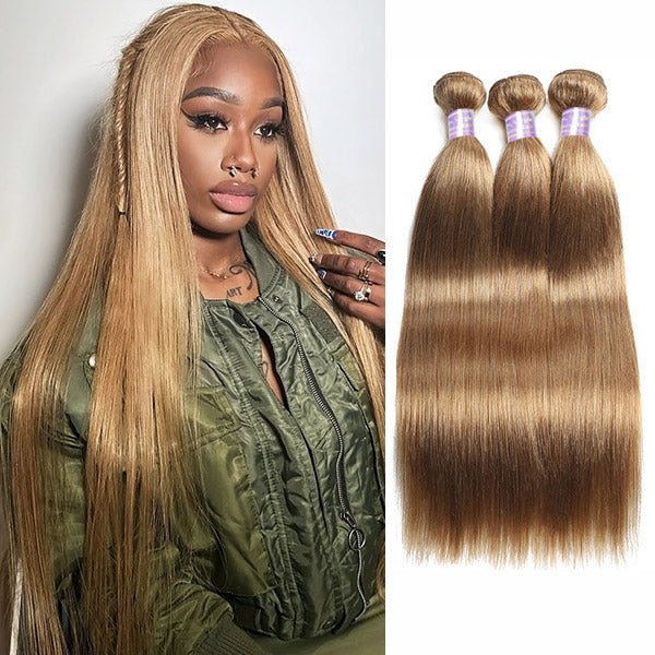 Transform your look with Allove Hair Honey Blonde Hair Extensions in vibrant #27 color! These luxurious straight hair bundles are perfect for a sew-in application, providing a natural and seamless blend.