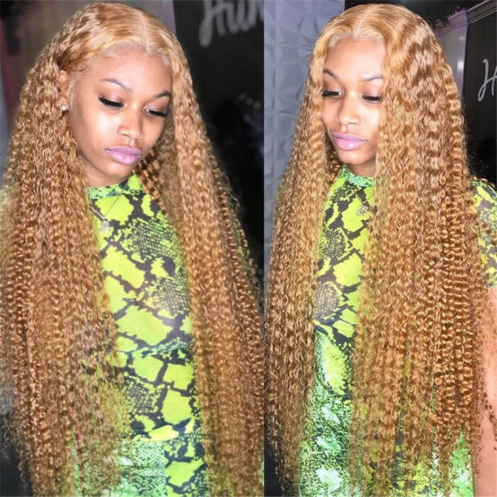 Introducing the Allove Hair Honey Blonde Lace Front Wig in a stunning #27 color, perfect for adding a touch of warmth to your look. This beautiful curly hair wig features a 13x4 lace front design that allows for versatile styling while ensuring a natural and seamless blend with your scalp.