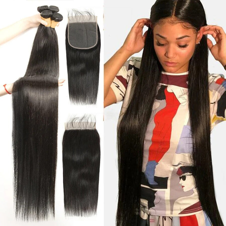 Elevate your style with Allove Hair's Human Hair Bundles with 6x6 Lace Closure! Made from premium Brazilian straight hair, these bundles provide a sleek and sophisticated look that is perfect for any occasion. The 6x6 lace closure offers a natural appearance and seamless integration, making it ideal for a flawless sew-in installation.