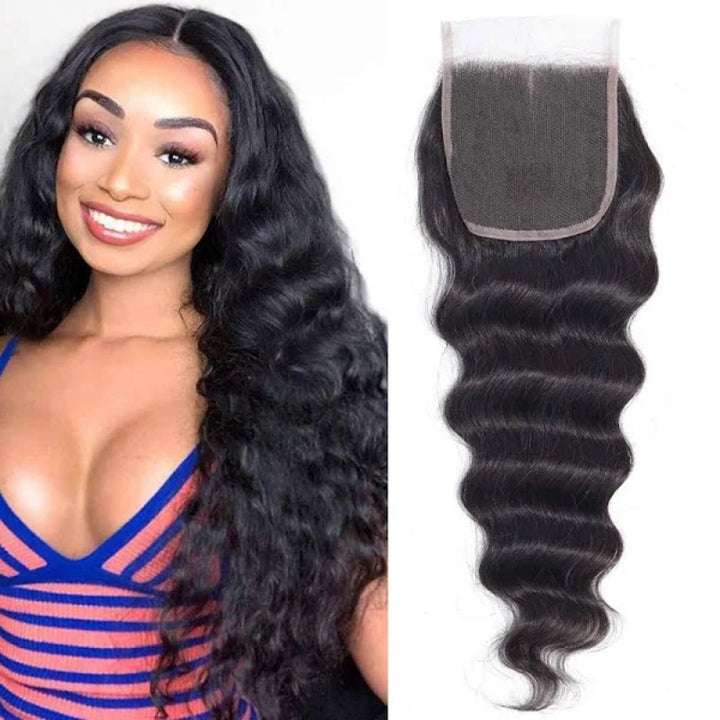 Achieve a stunning look with the Allove Hair 4x4 Lace Closure, featuring exquisite loose deep wave hair made from 100% human hair. This closure offers a rich and voluminous texture, perfect for adding body and movement to any hairstyle.