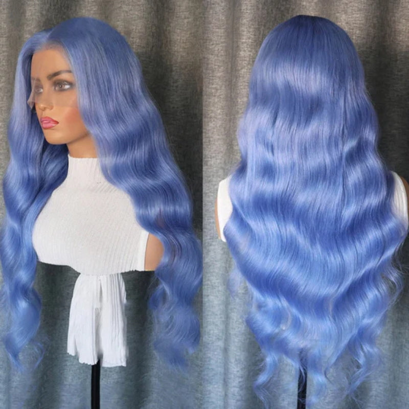 Allove Light Blue Colorful Wig Body Wave 13x4 Lace Front Wig With Pre-plucked Glueless Wigs - AlloveHair