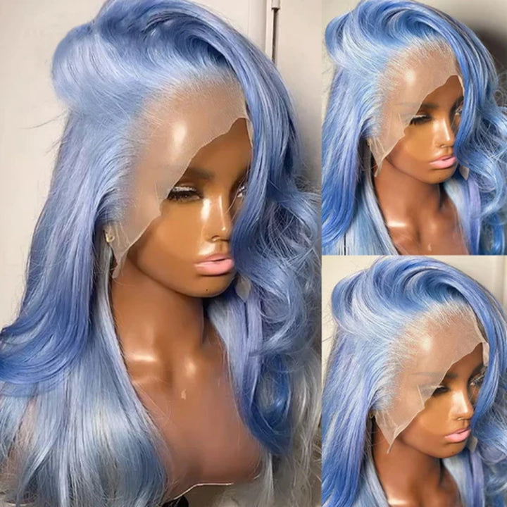 Allove Light Blue Colorful Wig Body Wave 13x4 Lace Front Wig With Pre-plucked Glueless Wigs