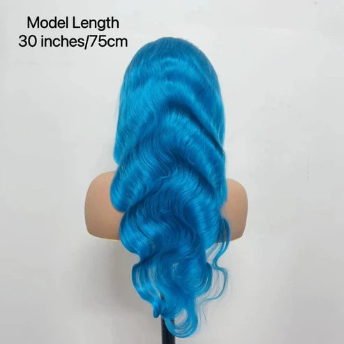 Light Sky Blue Body Wave 13x4 Lace Frontal Wig With Pre plucked Colored Human Hair Wig