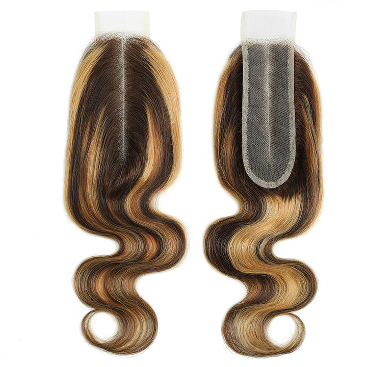 P4/27 Highlight Body Wave 3 Bundles With 2x6 Deep Part Lace Closure 100% Human Hair