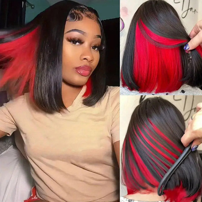 Discover the Allove Hair Peekaboo Highlight Wig, a stunning blend of style and sophistication! This trendy bob wig features sleek straight hair, enhanced by vibrant peekaboo highlights that add a fun pop of color.