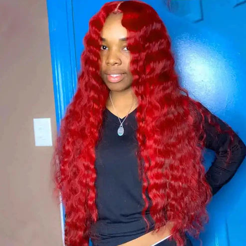 Allove Red Color Loose Deep Wave 13x4 Lace Front Wig HD Transparent Lace Human Hair Wig - AlloveHair