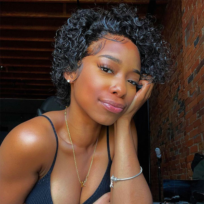 Trendy Short Curly Pixie Cut Bob Wig 13×4 Lace Front Wig 180% Density