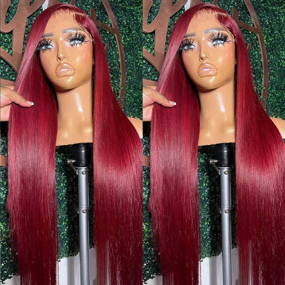 99j Burgundy Red Colored 13x6 Lace Front Human Hair Wigs For Women Straight Hair/Body Wave/Deep Wave Available