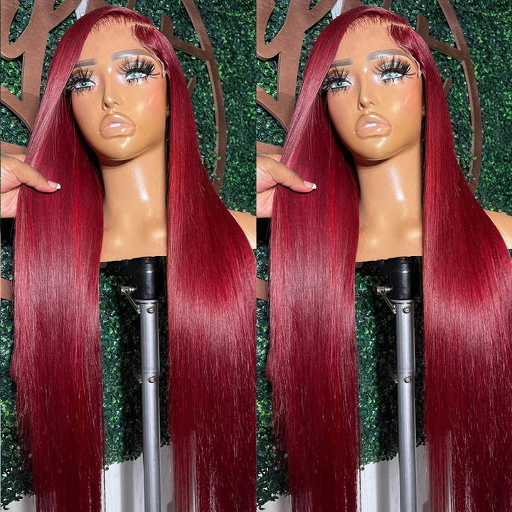 99j Burgundy Red Colored 13x6 Lace Front Human Hair Wigs For Women Straight Hair/Body Wave/Deep Wave Available