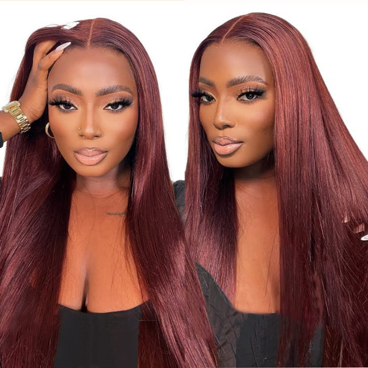 Allove Reddish Brown Body Wave/Straight Hair Pre Plucked Ready To Wear 13x6 HD Lace Wigs