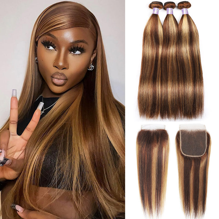 Achieve a sleek and stylish look with Allove Hair's Straight Bundle Deals, featuring a stunning P4/27 highlight color! These premium bundles offer a smooth, straight texture that exudes elegance and sophistication.