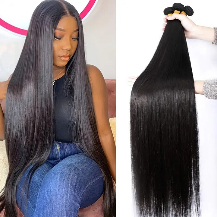 Upgrade your hairstyle with Allove Hair's Straight Human Hair Bundles in a luxurious 30 inches! Designed for sew-in application, these bundles feature machine double weft construction for enhanced durability and a seamless finish.