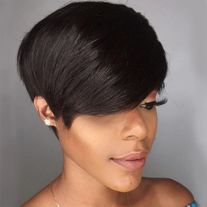 Mature Boss Style Affordable Straight Pixie Hair Cut 13*4 Bob Lace Front Wig