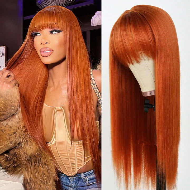 Introducing the Allove Hair Wigs with Bangs in a stunning ginger color, perfect for adding a vibrant flair to your look. This straight hair wig boasts a sleek design and stylish bangs, offering a fresh, modern aesthetic that enhances any outfit.