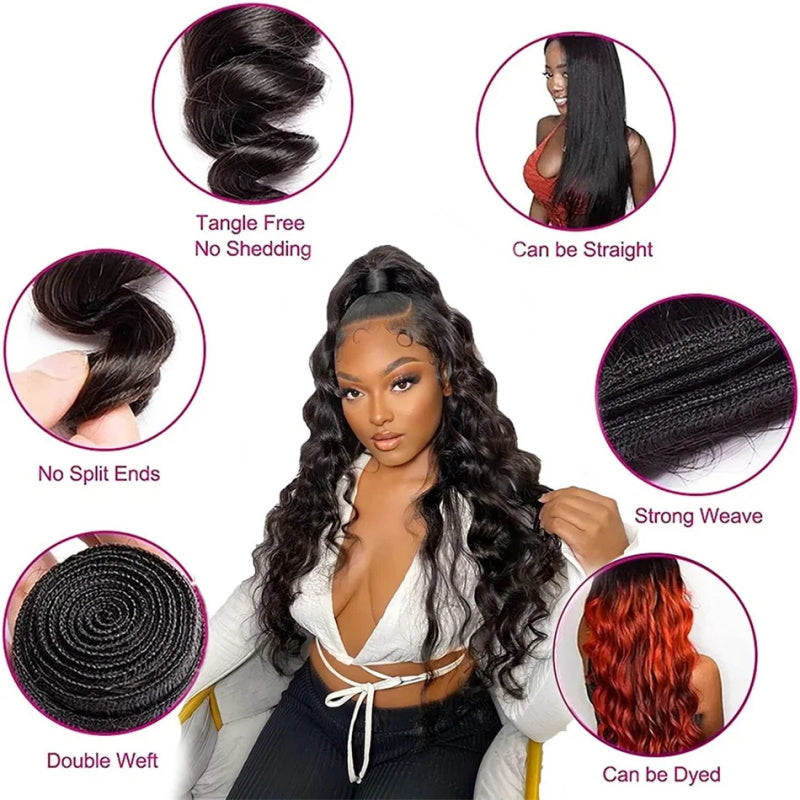 Allove Hair Indian 3 Bundles Loose Wave Virgin Human Hair