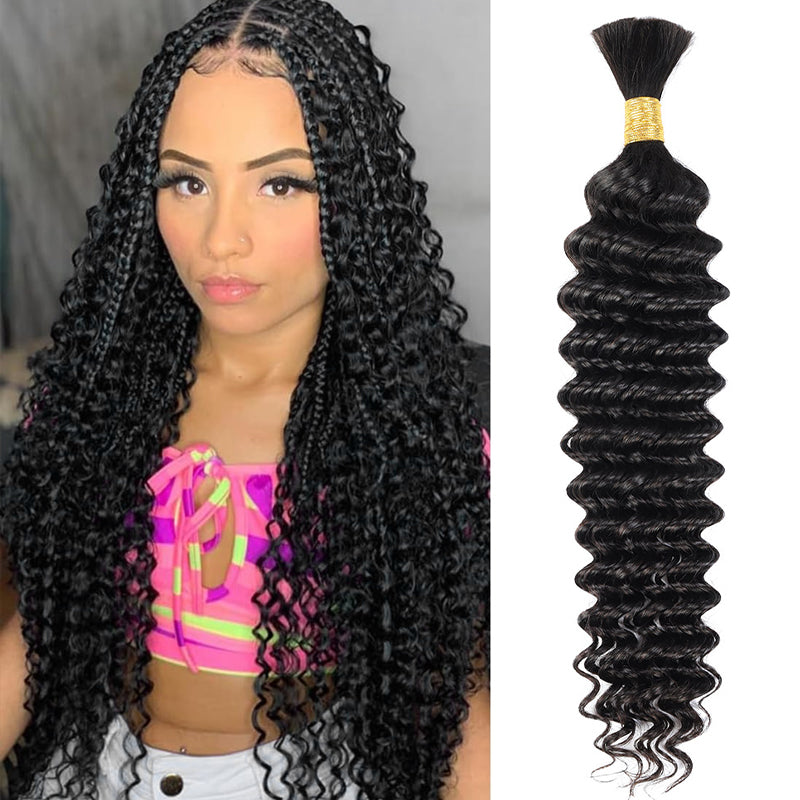 Allove #4 Deep Wave Bulk Human Hair For Braiding Crochet Micro Boho Braids For Black Women